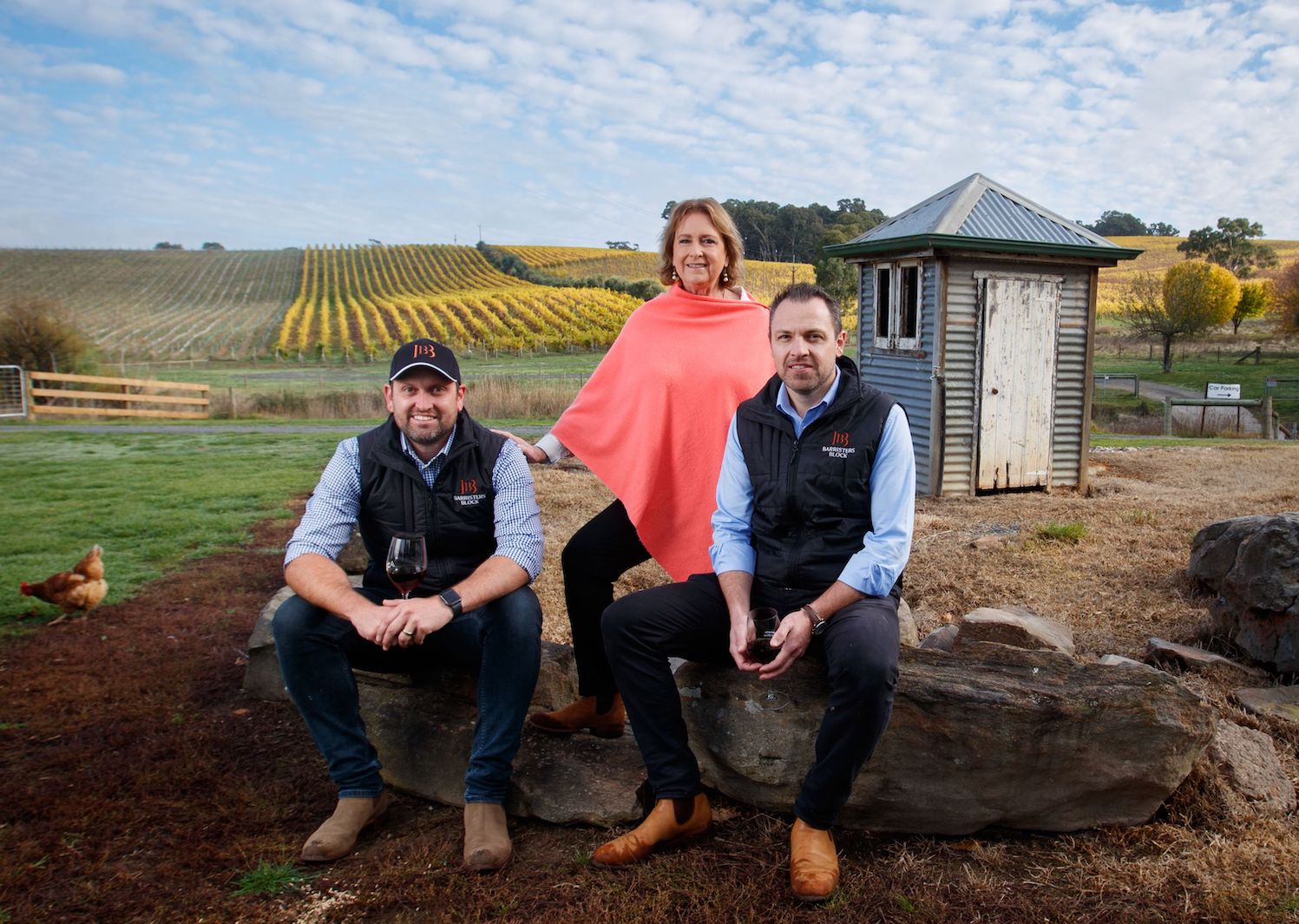 Barristers Block founder Jan Allen with sons Lachlan and James.